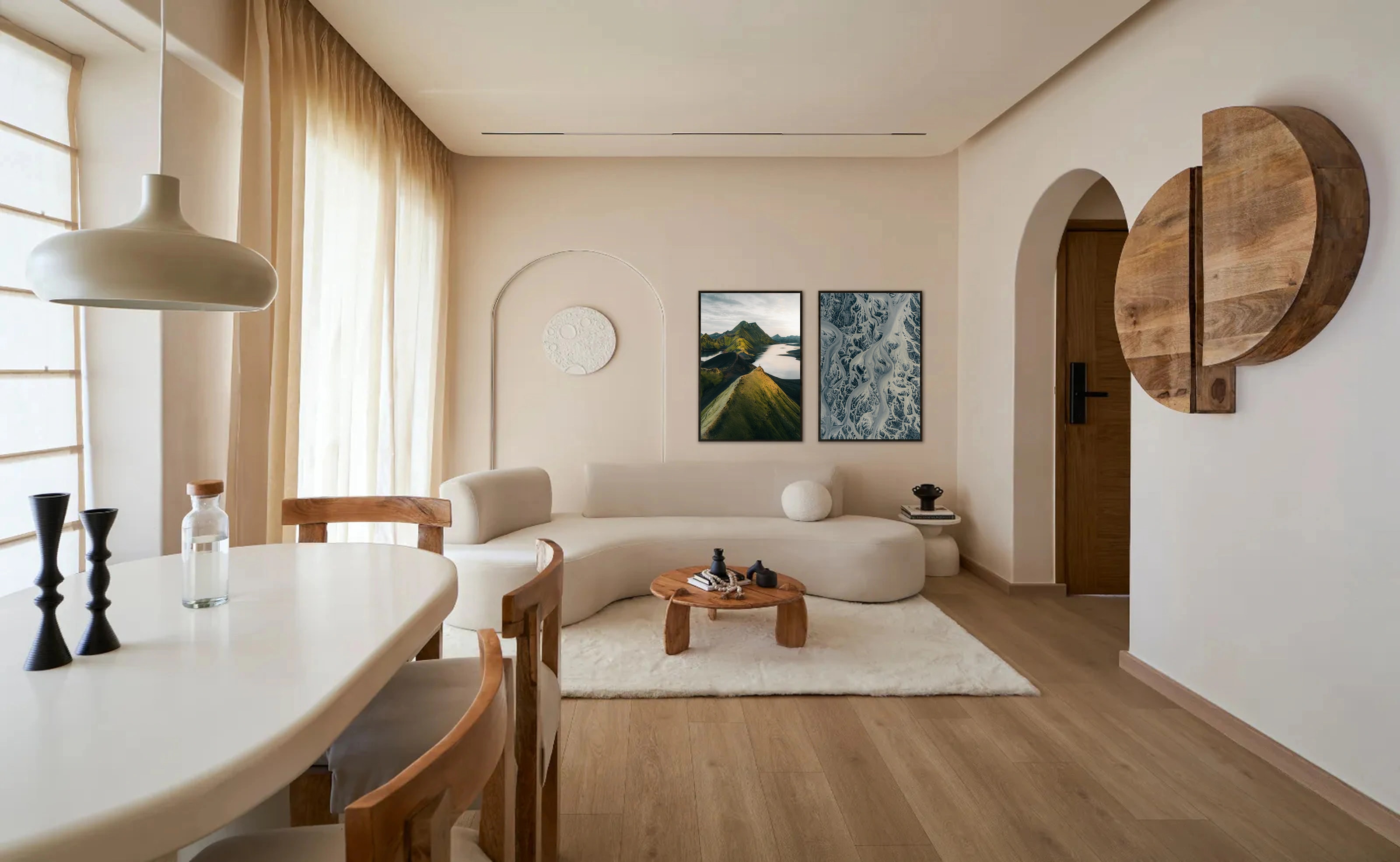 A framed Ferrygraphy landscape print displayed in a calm interior